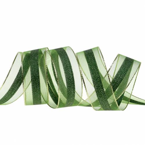Product Organza ribbon with stripes pattern green 25mm 20m