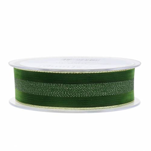 Floristik24 Organza ribbon with stripes pattern green 25mm 20m