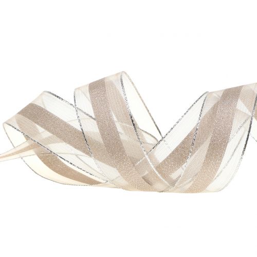 Floristik24 Organza ribbon with stripes pattern brown 25mm 20m