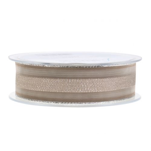 Floristik24 Organza ribbon with stripes pattern brown 25mm 20m