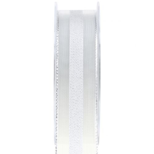 Floristik24 Organza ribbon with stripes pattern white 25mm 20m