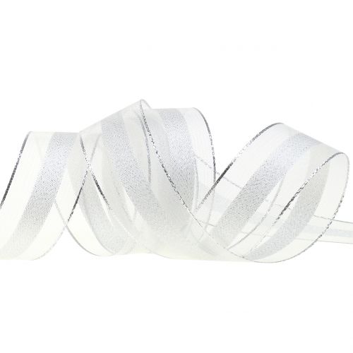 Product Organza ribbon with stripes pattern white 25mm 20m