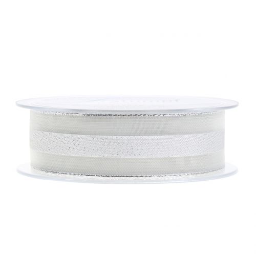 Floristik24 Organza ribbon with stripes pattern white 25mm 20m