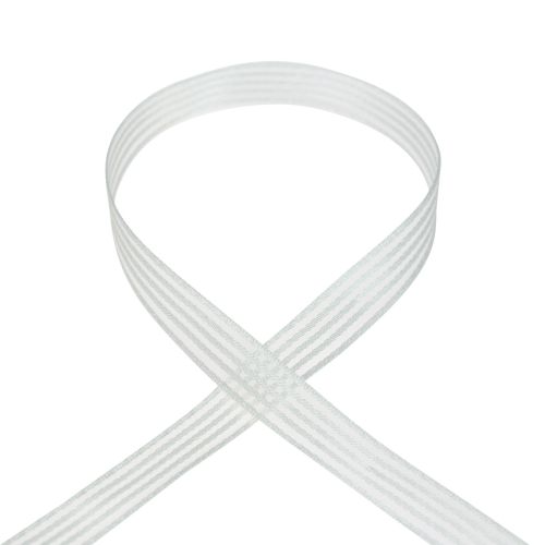 Floristik24 Organza ribbon with stripes gift ribbon white 15mm 20m