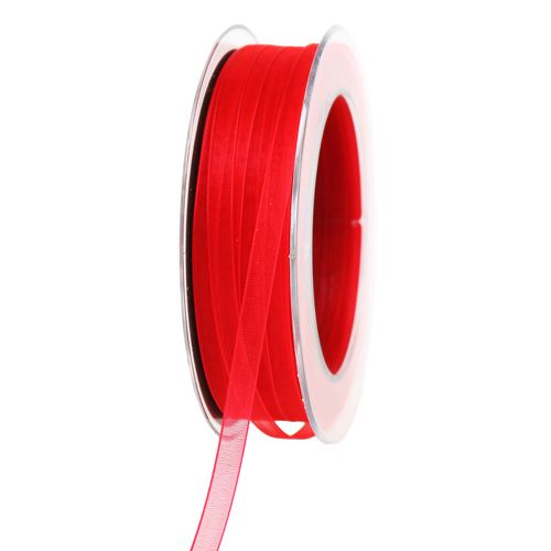 Product Organza ribbon with selvedge red 7mm 50m
