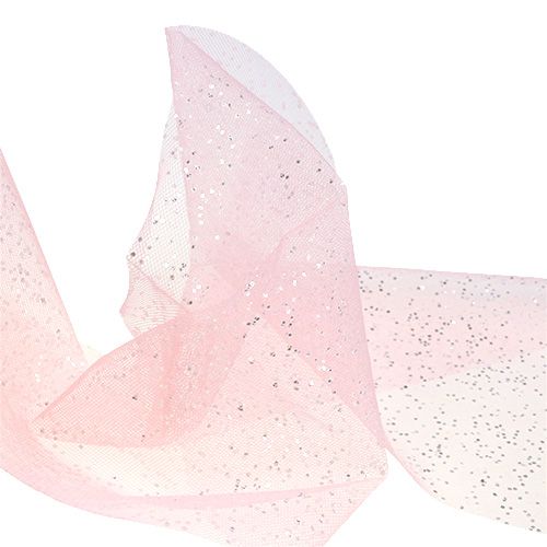 Floristik24 Organza fabric 15cm x 500cm pink with glitter