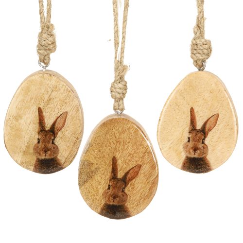 Easter Egg Wood Hanging Ornament Easter Bunny 9cm 6pcs