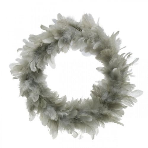 Floristik24 Easter decoration feather wreath large gray Ø25cm Spring decoration real feathers