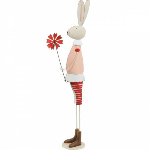Floristik24 Easter decoration, metal bunny, spring decoration, Easter bunny with flower 61cm