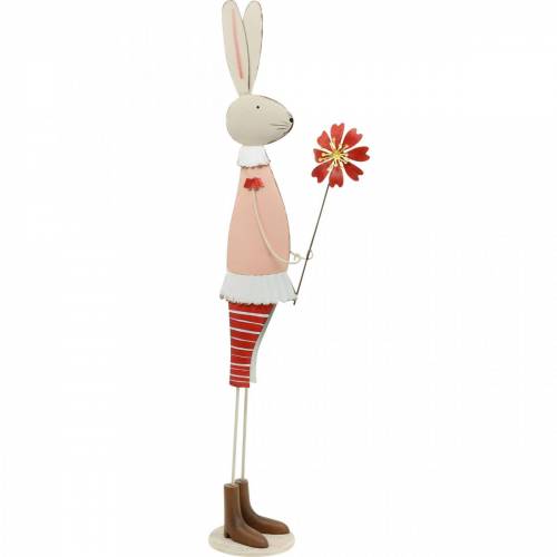 Floristik24 Easter decoration, metal bunny, spring decoration, Easter bunny with flower 61cm