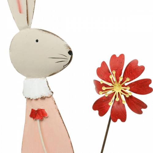 Product Easter decoration, metal bunny, spring decoration, Easter bunny with flower 61cm