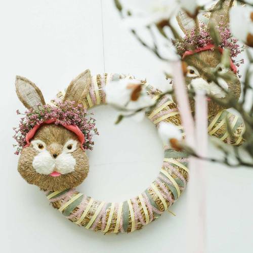 Floristik24 Easter decoration rabbit head for hanging straw H32cm