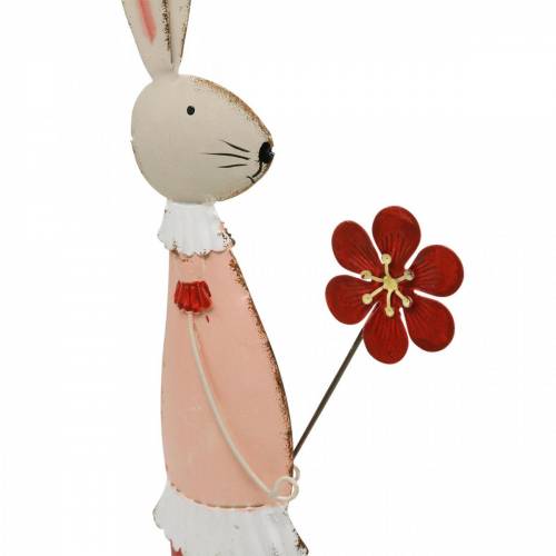 Product Easter decoration made of metal, spring, Easter bunny with flower, decorative bunny 44cm