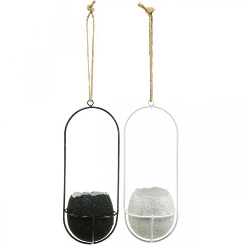 Product Easter decoration for hanging, eggshell for planting, spring decoration black/white H24cm 4 pcs