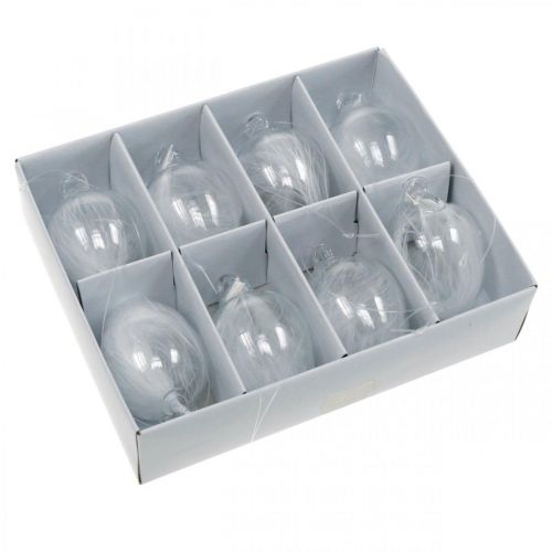 Floristik24 Easter decoration for hanging, glass egg with feathers, mini Easter egg, spring decoration 8 pieces