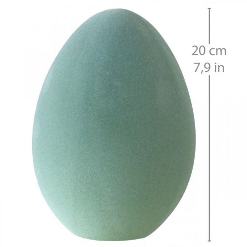 Easter egg decoration egg grey-green plastic flocked 20cm