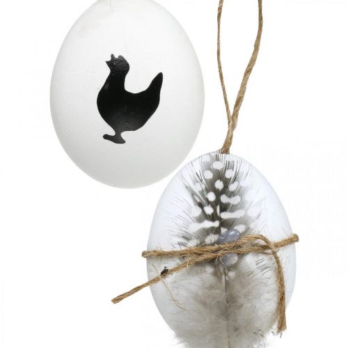 Product Easter decoration, chicken eggs for hanging, decorative eggs feather and chicken, brown, blue, white set of 6