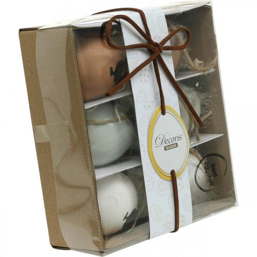 Floristik24 Easter decoration, chicken eggs for hanging, decorative eggs feather and chicken, brown, blue, white set of 6