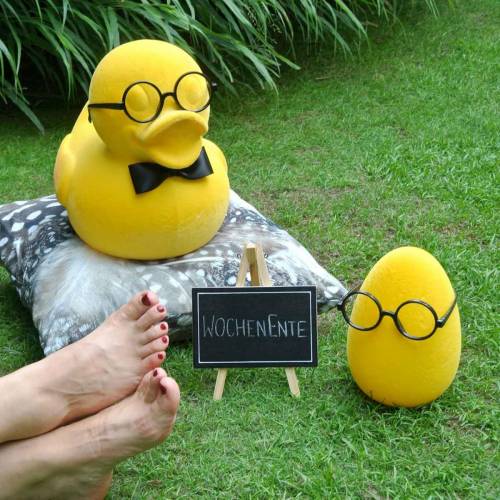 Floristik24 Easter egg yellow with glasses, decorative egg flocked, Easter decoration