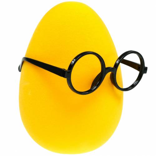Floristik24 Easter egg yellow with glasses, decorative egg flocked, Easter decoration