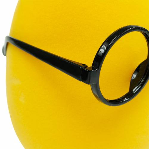 Floristik24 Easter egg yellow with glasses, decorative egg flocked, Easter decoration