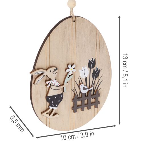 Product Hanging Easter eggs, wooden egg with rabbit, natural white, 10cm, 6 pieces