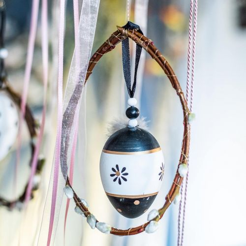 Floristik24 Easter egg to hang black, white Easter decoration egg with spring 6pcs