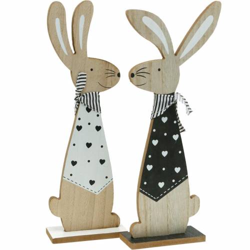 Easter bunny black and white stand Easter decoration wooden bunny figure set of 2