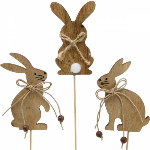 Easter bunny on a stick deco plug rabbit wood natural Easter decoration 24 pieces