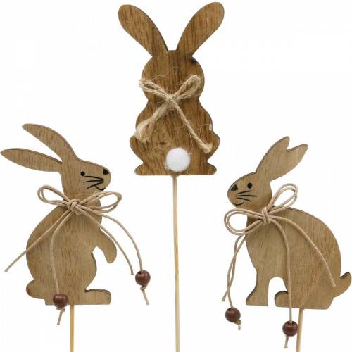 Floristik24 Easter bunny on stick decorative plug rabbits wood natural Easter decoration 24 pcs