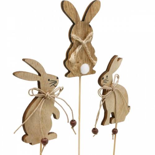Floristik24 Easter bunny on stick decorative plug rabbits wood natural Easter decoration 24 pcs