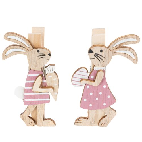 Floristik24 Easter Bunny Decorative Clips, Pink and White Wooden Easter Decorations, 7.5cm, 4 Pieces