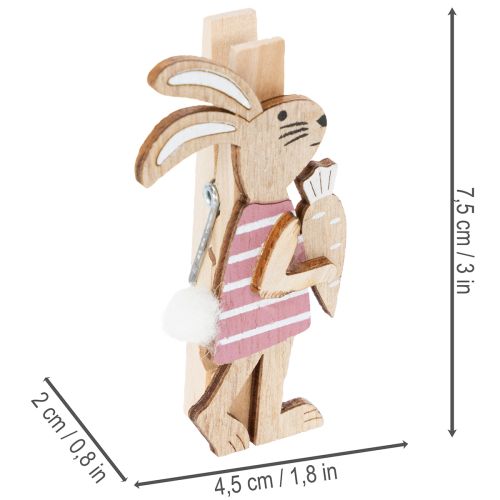 Product Easter Bunny Decorative Clips, Pink and White Wooden Easter Decorations, 7.5cm, 4 Pieces