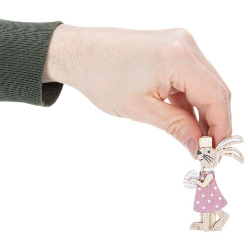 Product Easter Bunny Decorative Clips, Pink and White Wooden Easter Decorations, 7.5cm, 4 Pieces