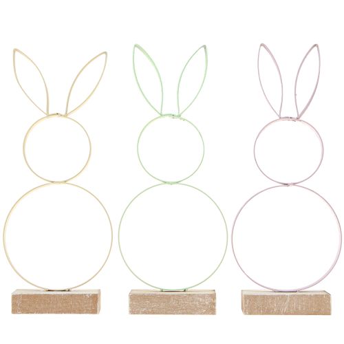 Product Easter Bunny Decoration Metal Wood Yellow Mint Pink H21cm 3 Pcs