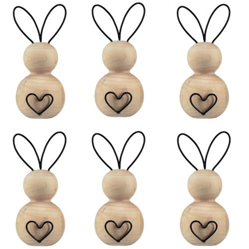 Product Easter bunnies wood metal in natural black H10.5cm 6 pcs