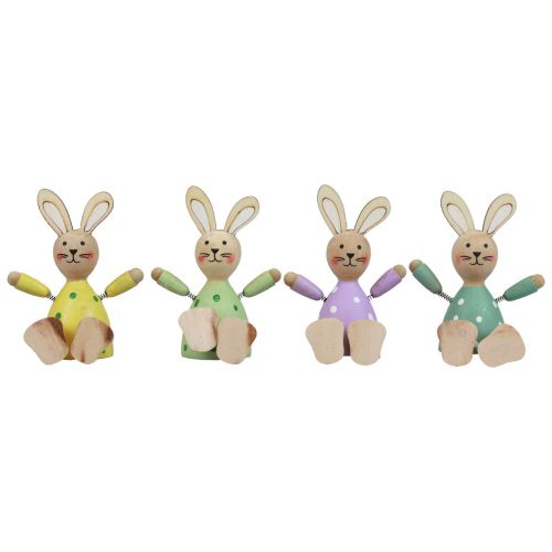 Product Easter bunnies colorful wooden bunnies dotted table decoration H8cm 4pcs