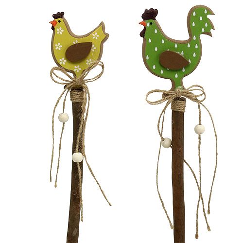 Floristik24 Easter plug chicken yellow, green 8cm L36cm 6pcs