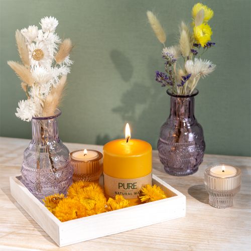 Floristik24 PURE Pillar Candle Yellow Honey Wenzel Candles 90×70mm