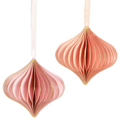 Paper Christmas ornaments, vintage pink apricot, Ø8cm, set of 4