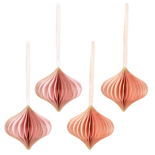 Product Paper Christmas ornaments, vintage pink apricot, Ø8cm, set of 4