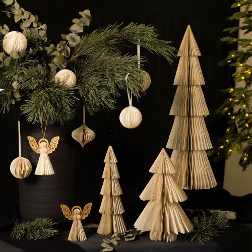 Product Paper Christmas Tree Fir Tree Small Cream Gold H30cm