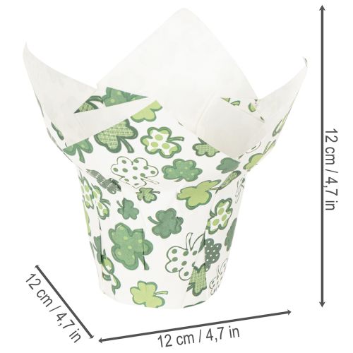 Paper flower pot with clover motif, New Year's decoration, 12cm, 12 pieces | Floristik24.ie