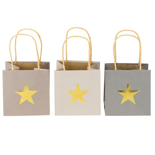 Product Paper bags with star and handle gray assorted 10.5×10.5cm 9pcs