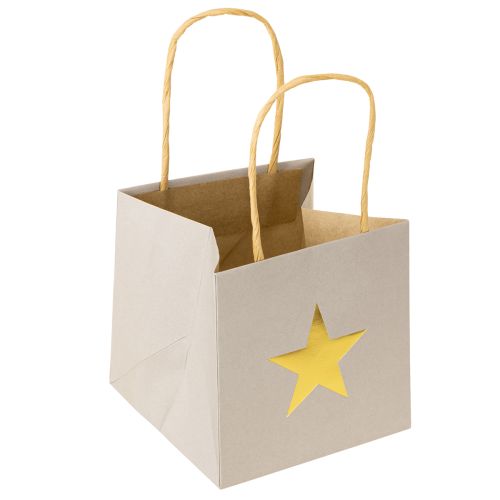 Product Paper bags with star and handle gray assorted 10.5×10.5cm 9pcs