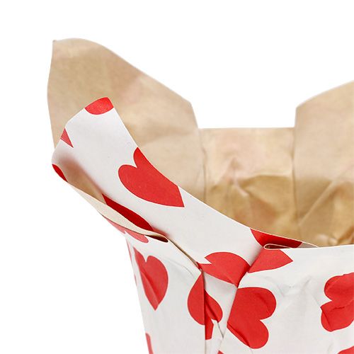 Floristik24 Paper pot with hearts white-red Ø8cm H6.5cm 8pcs