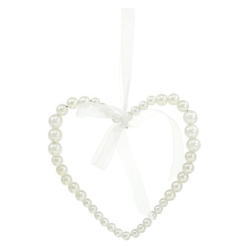 Floristik24 Pearl heart to hang white 13cm 4pcs