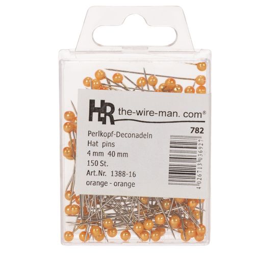 Orange pearl-headed pins for