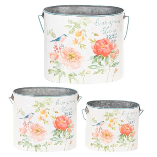 Oval vintage spring decoration planter, metal, 26/22/17cm, set of 3 | Floristik24.ie