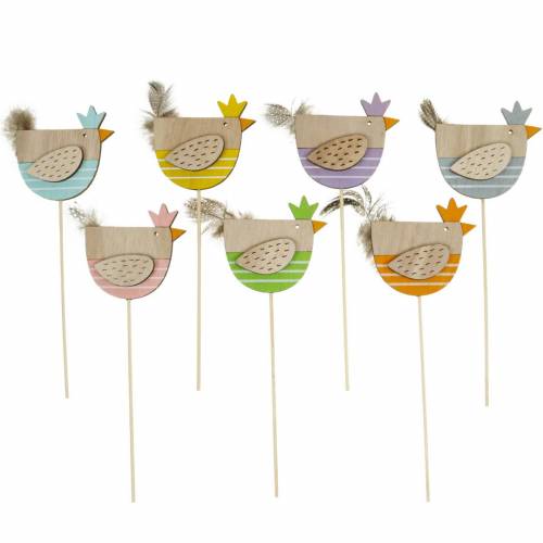 Plant plugs colorful chicken decorative plugs wood hen Easter decoration 14 pieces